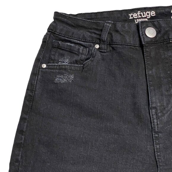 Refuge Women's High Rise Slim Straight Distressed Black Jeans Size 3 - Picture 4 of 6